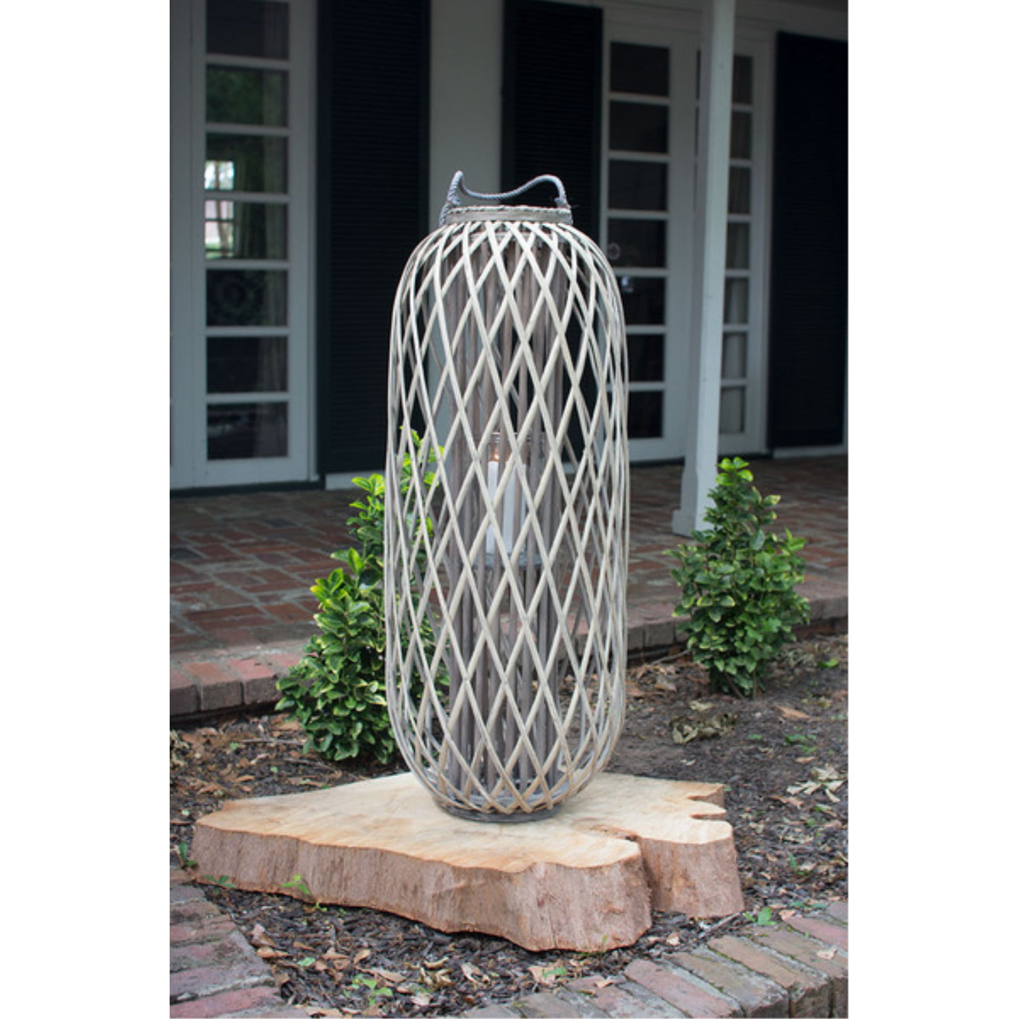 Elegant Grey Ceramic Hurricane Candle Lantern, 32" Hanging Design