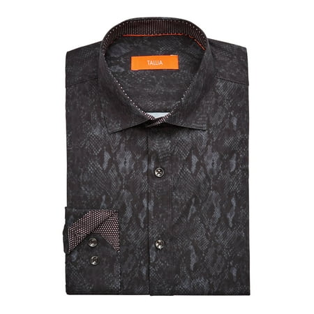 TALLIA Mens Black Printed Collared Classic Fit Stretch Dress Shirt S 14/14.5- 32/33