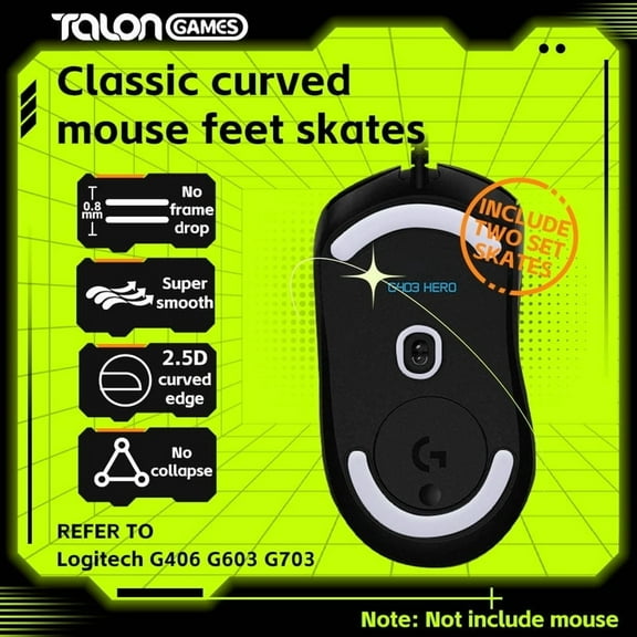 TALONGAMES Mouse Feet Skates For Logitech G403/ G603/ G703 Wireless Gaming Mouse, Gray, 2Sets