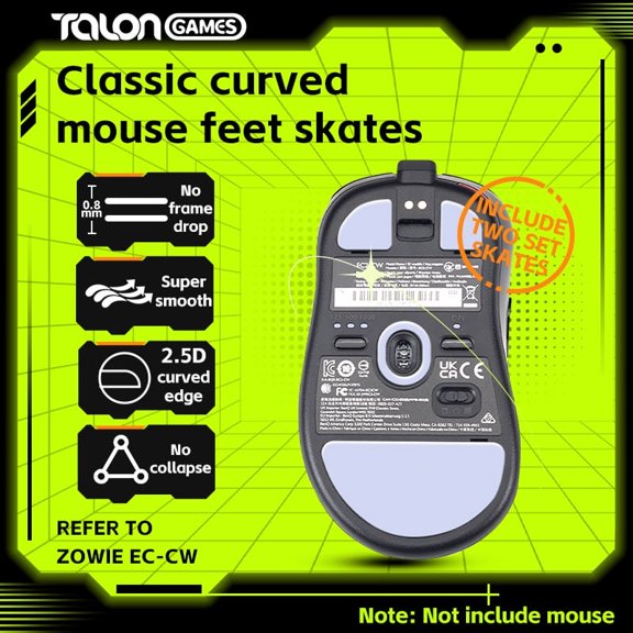 TALONGAMES Mouse Feet Skates For Zowie EC-CW Series Wireless Gaming Mouse, Gray, 2Sets