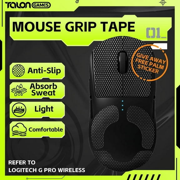 TALONGAMES Mouse Grip Tape for Logitech GPRO Wireless, Black, 1 Count, 1 Pack