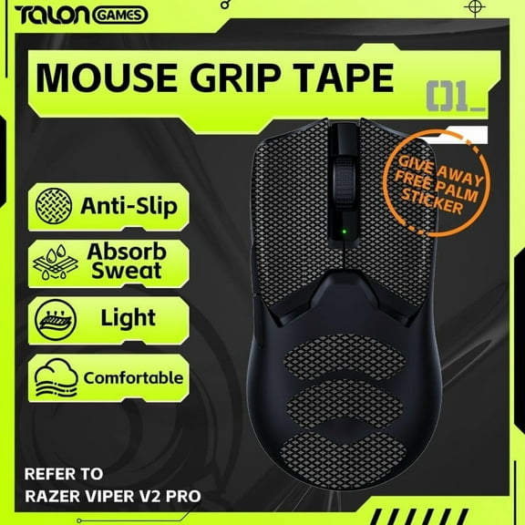 TALONGAMES Mouse Grip Tape for Viper V2 Pro Wireless, Black, 1 Count, 1 Pack