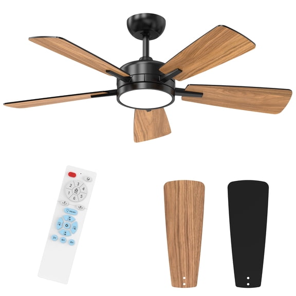 TALOYA 46 inch Ceiling Fans with Lights and Remote, Low Profile Ceiling Fan with Light, Flush Mount, Reversible, 3CCT, Dimmable, Ultra Quiet Black Ceiling Fan for Bedroom Living Room Indoor Outdoor