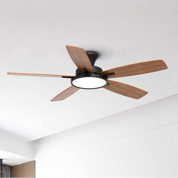 Roomratv 52 inch Ceiling Fans with Lights and Remote, Low Profile Ceiling Fan with Light, Flush Mount, Reversible, 3CCT, Dimmable, Ultra Quiet Ceiling Fan for Bedroom Living Room Indoor