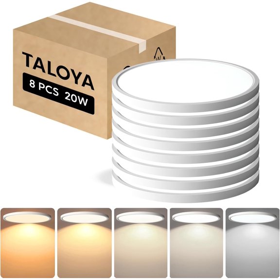 TALOYA 8 Pack 12 Inch Flush Mount LED Ceiling Light Fixture, White Sleek Ceiling Lamps for Kitchen Living Room Laundry, 3000K/3500K/4000K/5000K/6500K CCT Selectable, Easy to Install and Ultra Slim