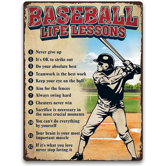 TALUKY Baseball Signs Baseballs Wall Decor for Boys Bedroom or Game Room, 9"x11" Aluminum Metal Poster for Baseball Players, Rust Free, Weather Resistant, Pre-Drilled Holes
