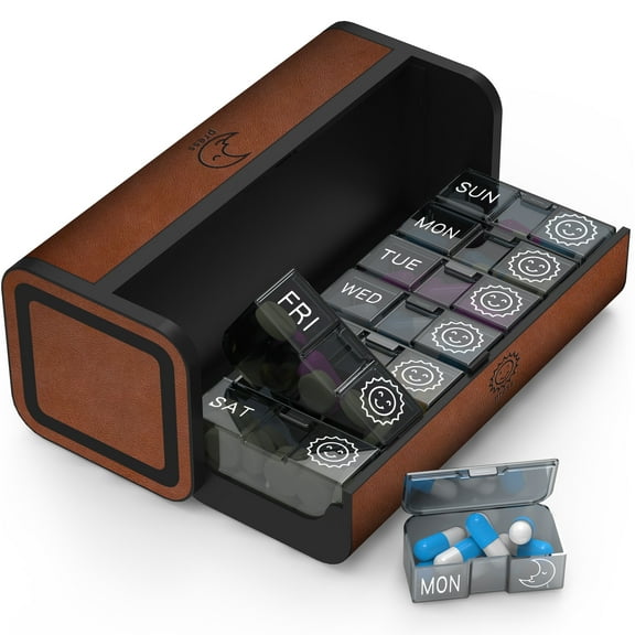 TALVOLC M Travel Pill Organizer, Weekly AM PM Pill Box 7 Day, Large Removable 2 Times a Day Portable Medicine Case for Vitamin