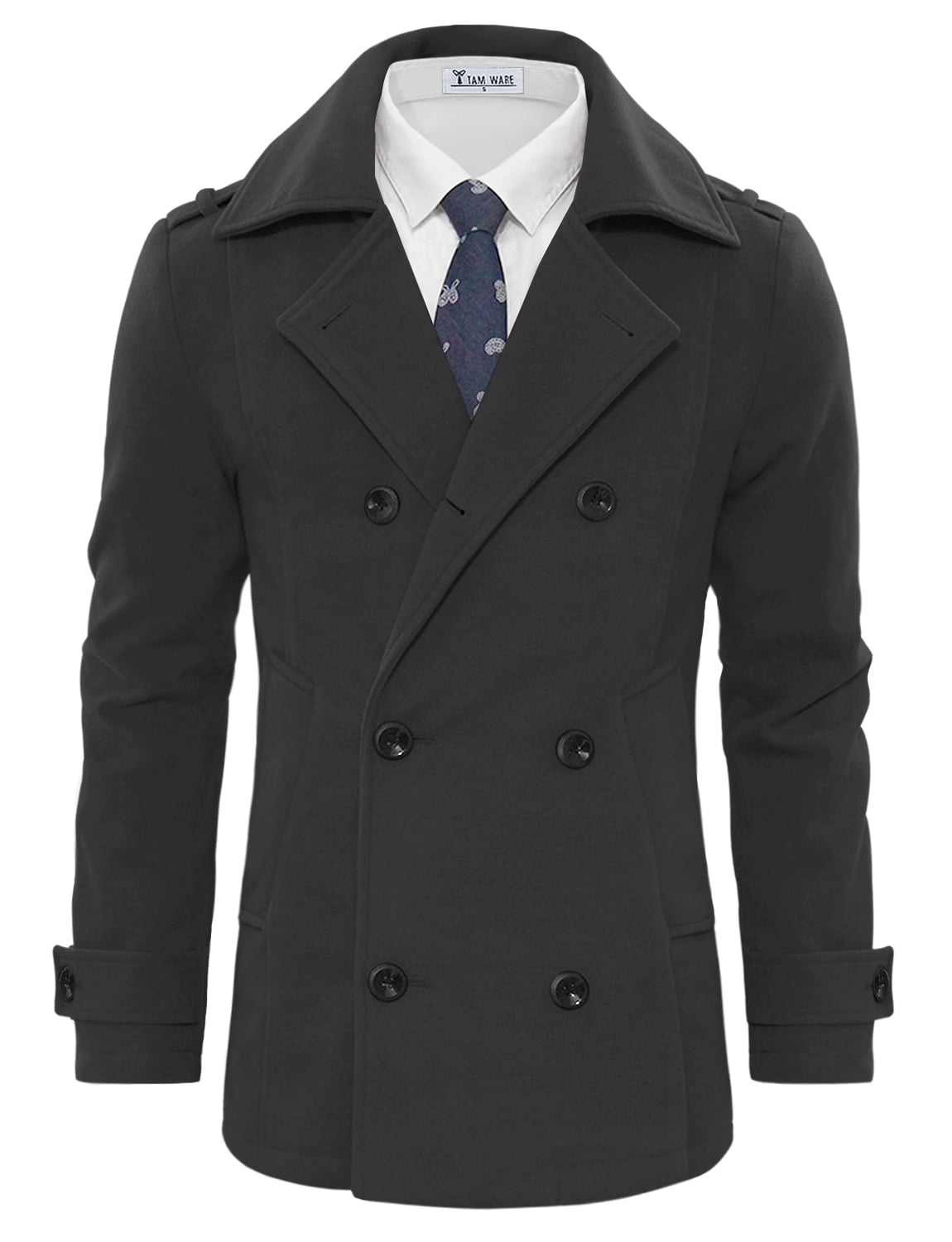 TAM WARE Men's Stylish Wool Blend Double Breasted Pea Coat