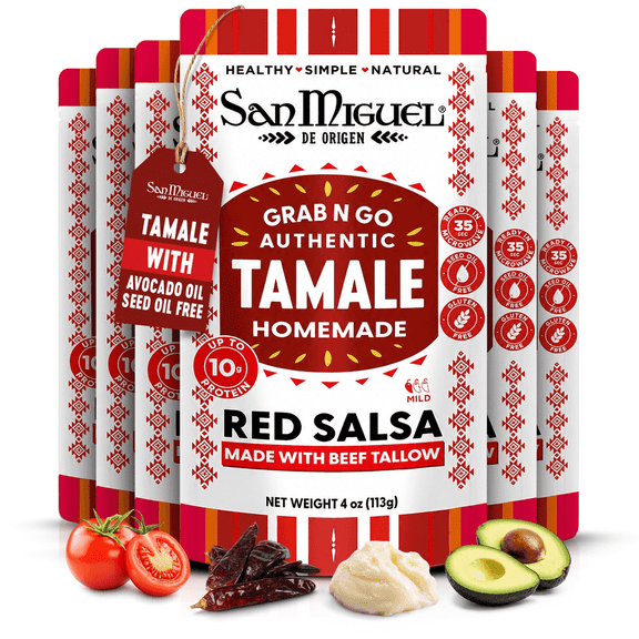 Tamale Red Salsa Ready-to-Eat Mexican Meal with Pinto Beans, Mild Heat, Heat & Serve, Gluten Free, Pack of 6 (4 oz Each)