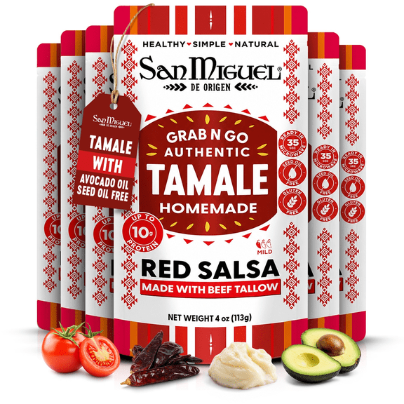 Tamale Red Salsa Ready-to-Eat Mexican Meal with Pinto Beans, Mild Heat, Heat & Serve, Gluten Free, Pack of 6 (4 oz Each)