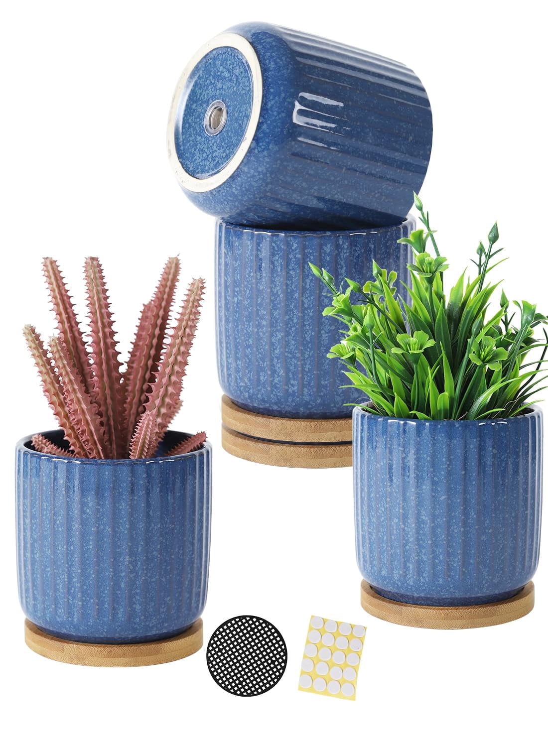 TAMAYKIM 4 Inch Cylinder Ceramic Plant Pots with Drainage Holes ...