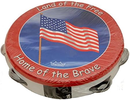 TAMBOURINE, 8" DIAMETER, 8 PAIRS JINGLES x 1 ROW, LAND OF THE FREE' GRAPHIC