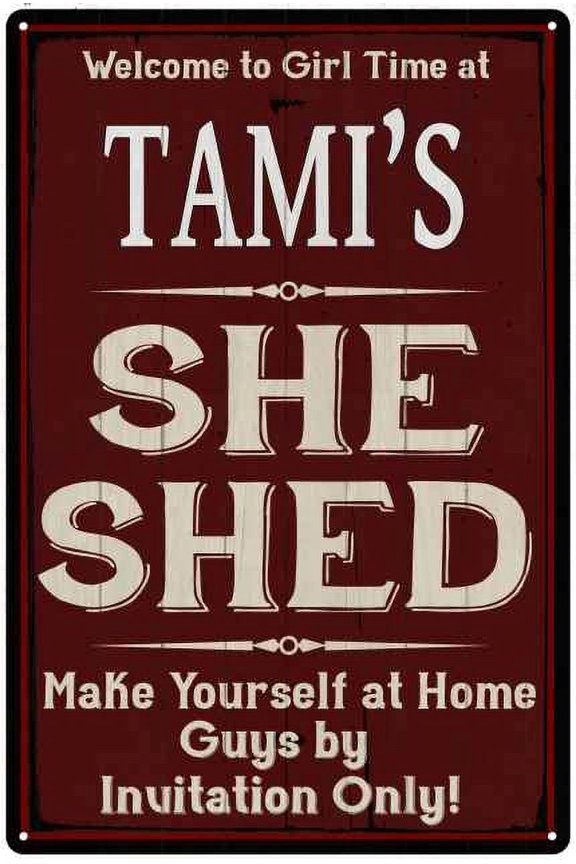 TAMI'S She Shed Red Sign Lady Cave 8 x 12 High Gloss Metal 208120088492