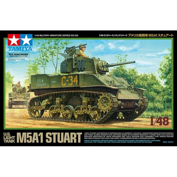 TAMIYA 32606 1:48 US M5A1 Stuart Light Tank (1) - Model Kit, Plastic Kit, Assembly Kit, Detaile