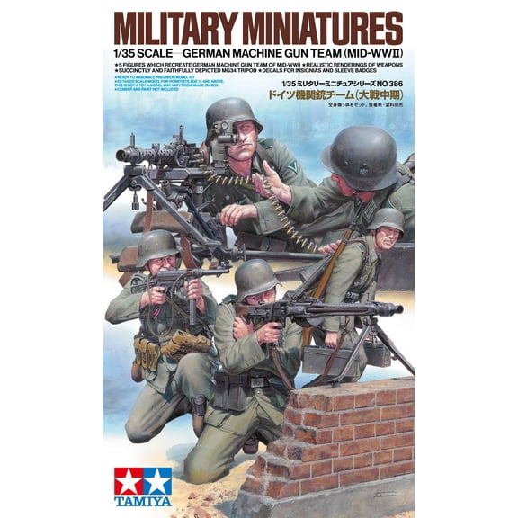 TAMIYA 35386 1:35 Figure Set German MG Troops (5) with WW2 Faithful Replica, Model Building, Pl