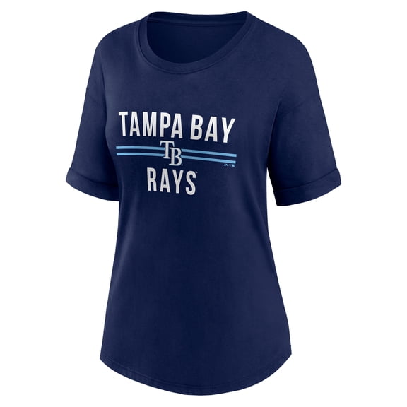 Tampa Bay Rays Women's Navy Out Run Bi-Blend Rolled Cuff T-Shirt, Up to Size 3XL