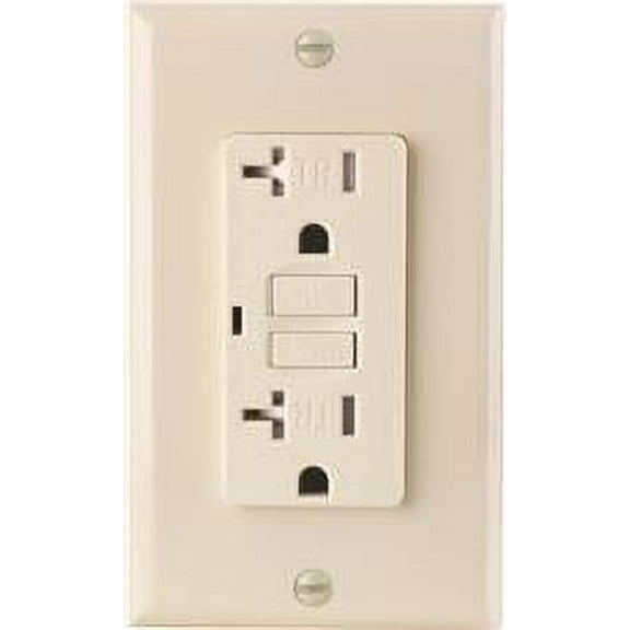 PREFERRED INDUSTRIES TAMPER-RESISTANT GFCI RECEPTACLE, LIGHT ALMOND, NEMA 5-20R, 120 VOLTS, 20 AMPS