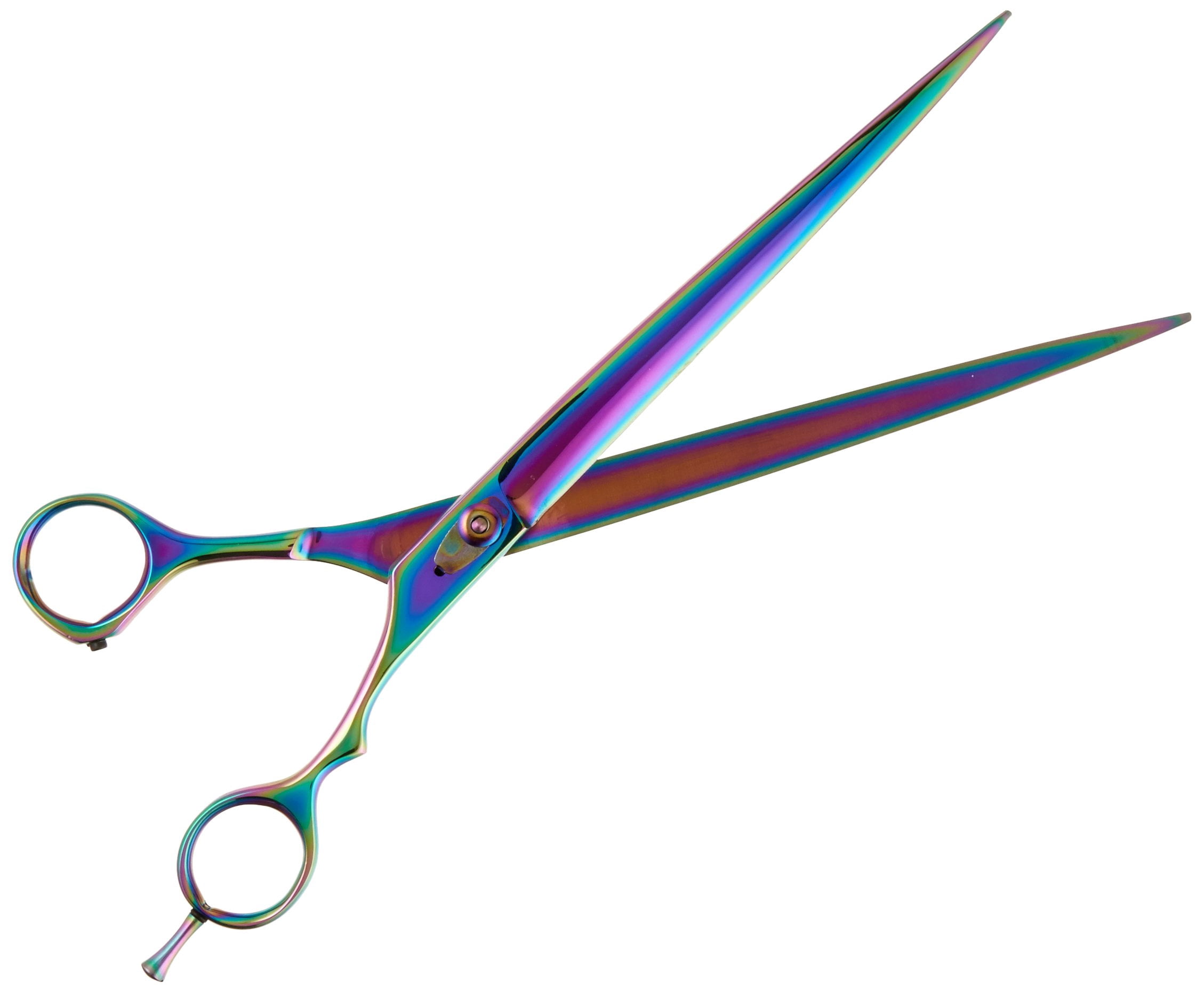 TAMSCO Genuine Japanese Stainless Steel Scissors 10.5-Inch Curved Blade Plasma Coated, Semi-Convex Edge Japanese Stainless Steel Plasma Rainbow Finish Curved Blade Adjustable Tension Screw
