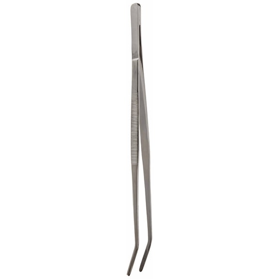 TAMSCO Tweezers Tongs 12-Inch Rubber Tipped Stainless Angled, Serrated