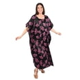 thumbnail image 1 of TAMSY Pink Color Leaf Print Silk Blend Square Neck Kaftan - One Size Fits Most Birthday Christmas Gifts, 1 of 5