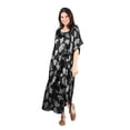 thumbnail image 1 of TAMSY Silver Color Leaf Print Silk Blend Square Neck Kaftan - One Size Fits Most Birthday Christmas Gifts, 1 of 5