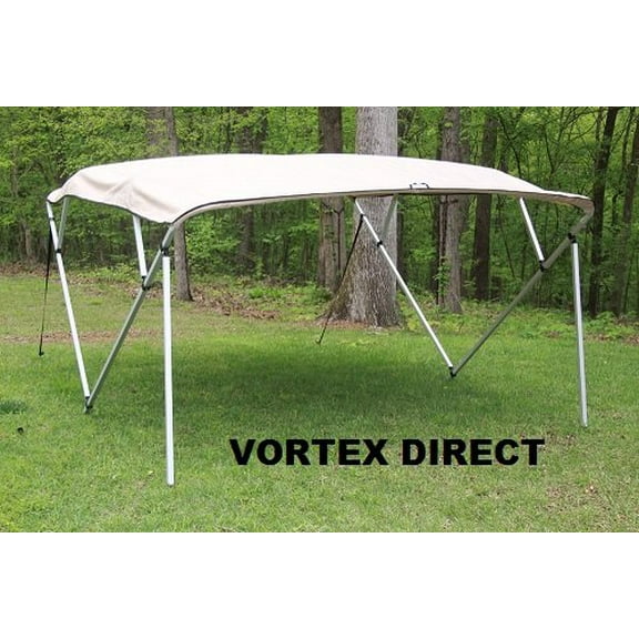 TAN/BEIGE SQUARE TUBE FRAME VORTEX 4 BOW PONTOON/DECK BOAT BIMINI TOP 10' LONG, 97-103