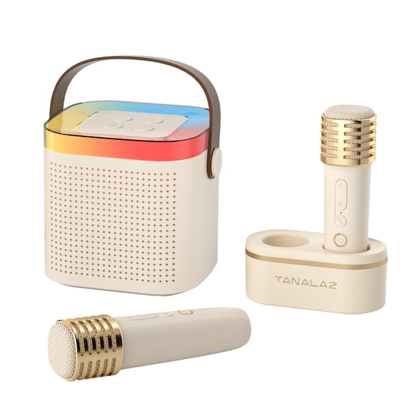 TANALAZ Karaoke Machine with 2 Wireless Microphones and Base, Mini Bluetooth Singing Toys Speaker Mic Set with LED Party Lights and Voice Changer, Birthday Gift for 3-12 Years Boy Girl Kids Adults