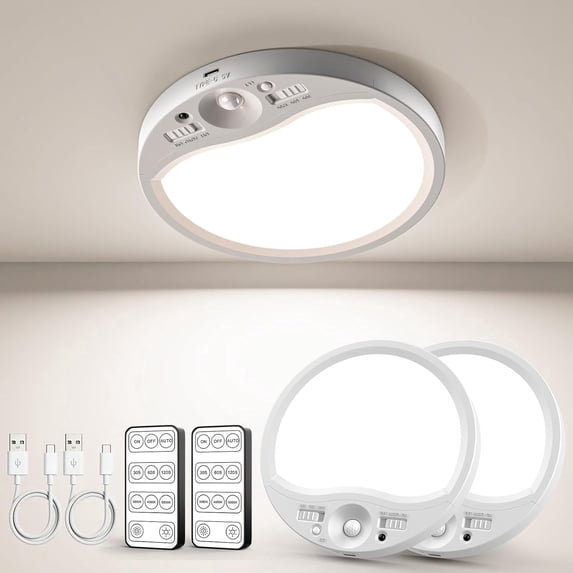 Yannovus 8000mAh Motion Sensor Ceiling Light Indoor with Remote, 3-Color Magnetic Battery Operated Lights, 7'' Super Slim Ceiling Light Adjustable Motion Timer 30s/60s/120s for Closet Shower (2Pack)