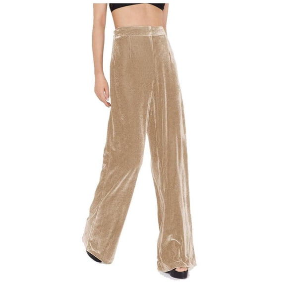TANBOM Autumn And Winter Light Luxury Elegant Temperament Gold Velvet Drape Loose High Waist Wide Leg Pants Women Khaki M
