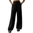 thumbnail image 1 of TANBOM Wide Leg Wrinkle Texture Rayon Women's Casual Pants Black (Women's S), 1 of 4