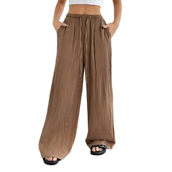 TANBOM Wide Leg Wrinkle Texture Rayon Women's Casual Pants Khaki (Women's XXL)