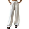 thumbnail image 1 of TANBOM Wide Leg Wrinkle Texture Rayon Women's Casual Pants White (Women's S), 1 of 4