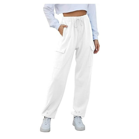 TANBOM Fall Womens Casual Home Comfortable Loose Jogging Button Pocket Sweatpants White XL