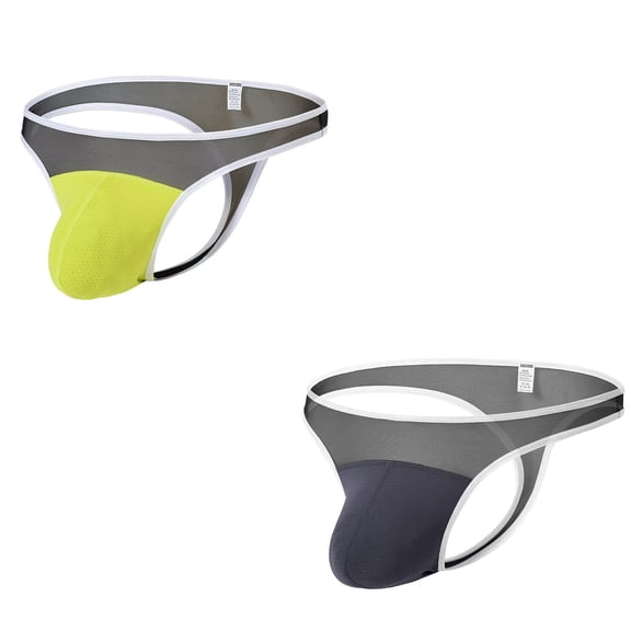 TANBOM Men’s Breathable Stretch Soft Contour Pouch Nylon Underwear Yellow/Dark Grey 2-Pack 3XL