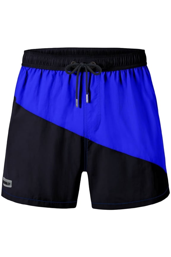 Men's 3-Inch Color Block Polyester Beach Shorts with Pockets, Black 1-Pack M