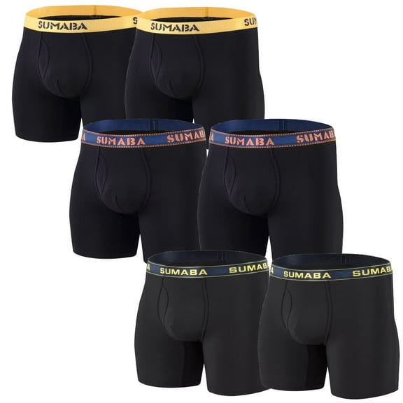 TANBOM Men's Bamboo Viscose Boxer Briefs Underwear - Soft, Breathable & Contour Pouch 6Pack Black 3XL