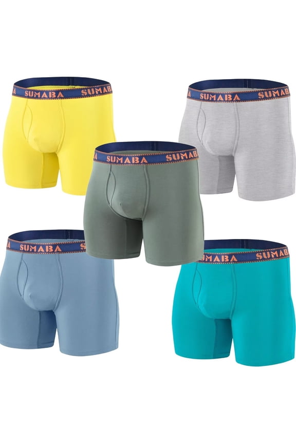 Men's Bamboo Viscose Boxer Briefs Underwear - Soft, Breathable & Contour Pouch 5Pack Multi02 2XL