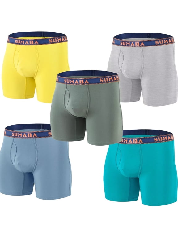 Men's Bamboo Viscose Boxer Briefs Underwear - Soft, Breathable & Contour Pouch 5Pack Multi02 M