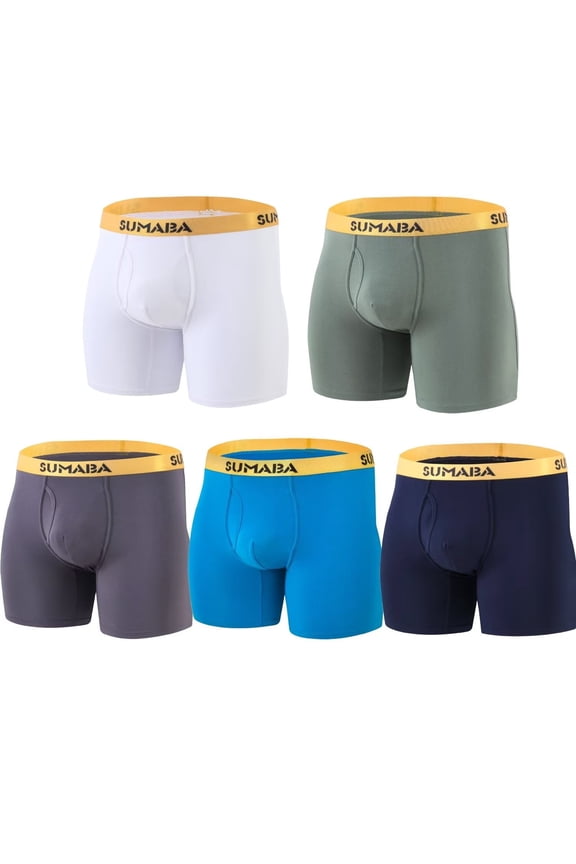 Men's Bamboo Viscose Boxer Briefs Underwear - Soft, Breathable & Contour Pouch 5Pack Multi01 M