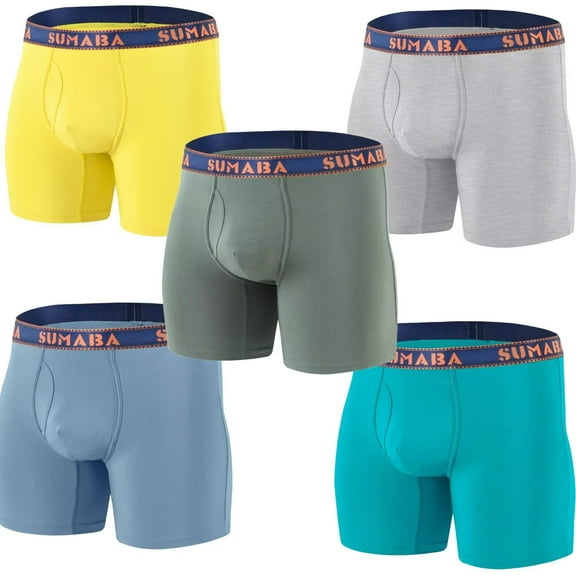 TANBOM Men's Bamboo Viscose Boxer Briefs Underwear - Soft, Breathable & Contour Pouch 5Pack Multi02 XL
