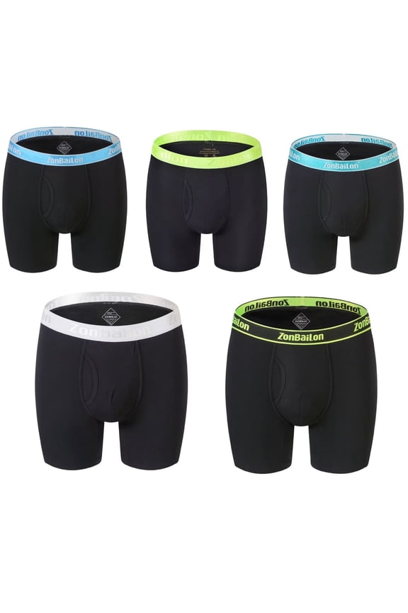 Men's Bamboo Viscose Bulge Pouch Long Leg Boxer Briefs Breathable Comfort Black M