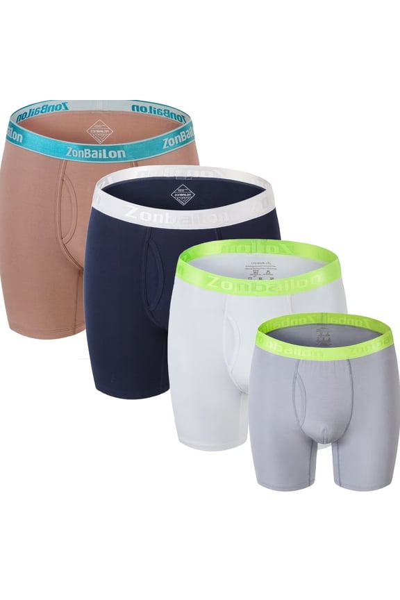 Men's Bamboo Viscose Bulge Pouch Long Leg Boxer Briefs Breathable Comfort Multi Pack XL