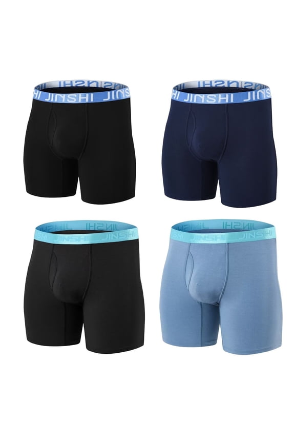 Men's Bamboo Viscose Long - Leg Boxer Briefs Breathable Bulge Enhancing Design Multi Pack 2XL