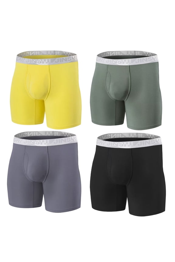 Men's Bamboo Viscose Long - Leg Boxer Briefs Breathable Bulge Enhancing Design Multi Pack 3XL