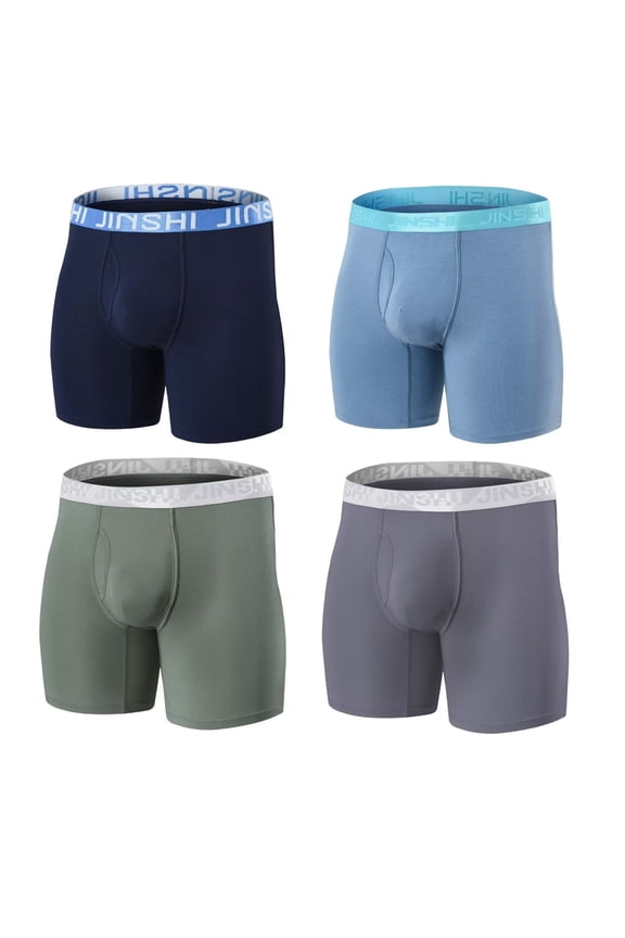 Men's Bamboo Viscose Long - Leg Boxer Briefs Breathable Bulge Enhancing Design Multi Pack 3XL