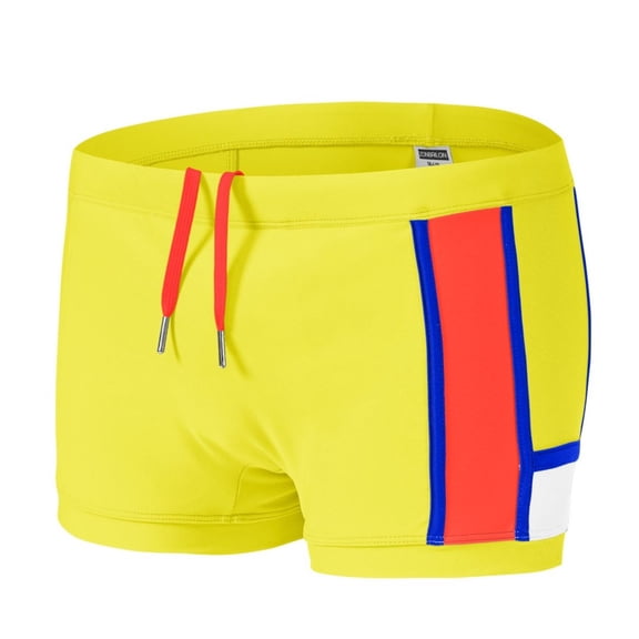 TANBOM Men's Boxer Briefs Low Rise Swim Trunks with Contoured Pouch, Yellow, 1-Pack, M