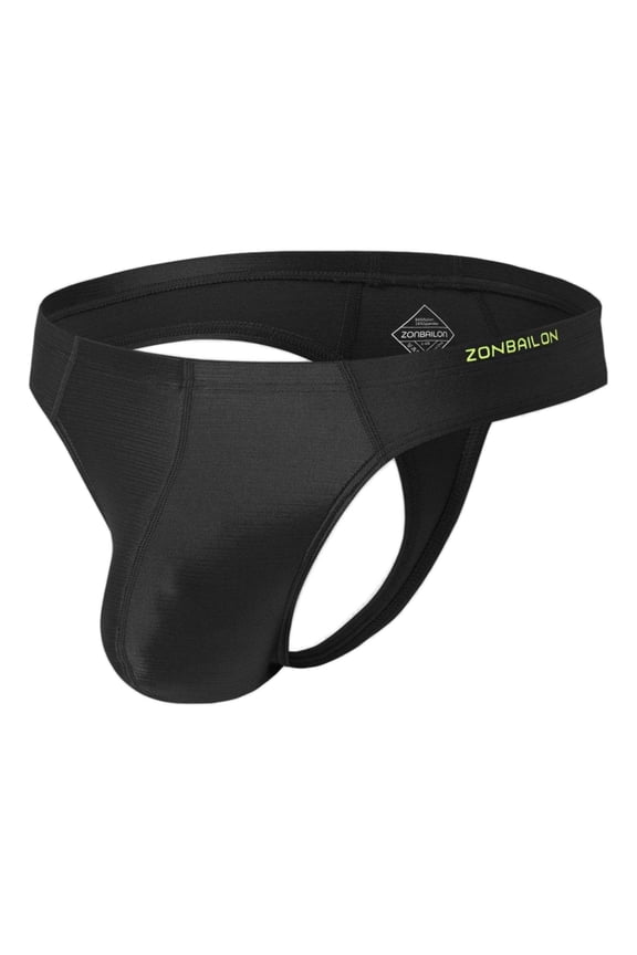Men's Breathable Glossy Ice Silk Pouch Thong Underwear, Black, 1-Pack, 2XL