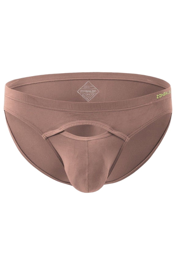 Men's Breathable Low Rise Front Open Contoured Pouch Brief Underwear, Latte, 1-Pack, 2XL