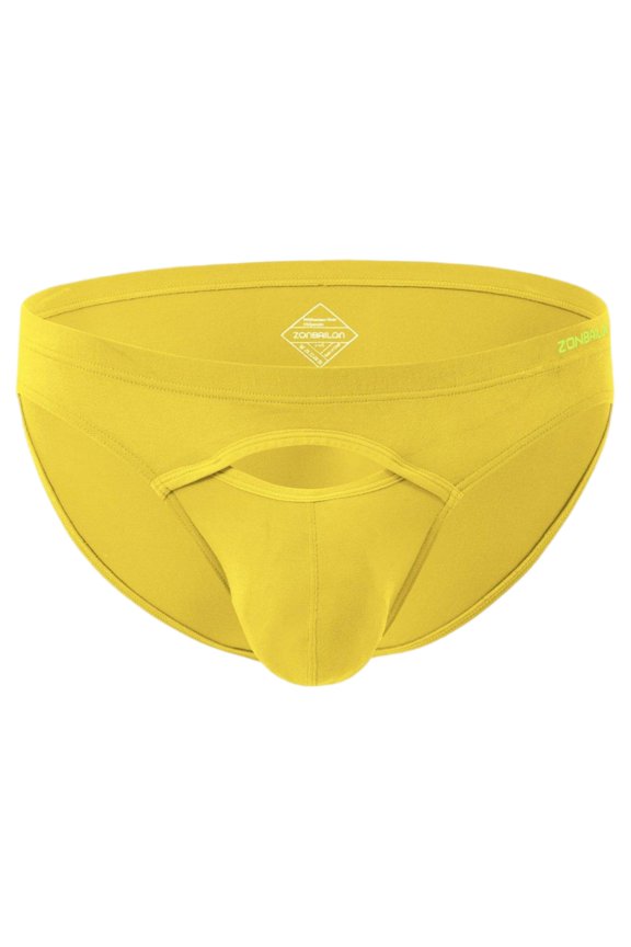 Men's Breathable Low Rise Front Open Contoured Pouch Brief Underwear, Yellow, 1-Pack, L