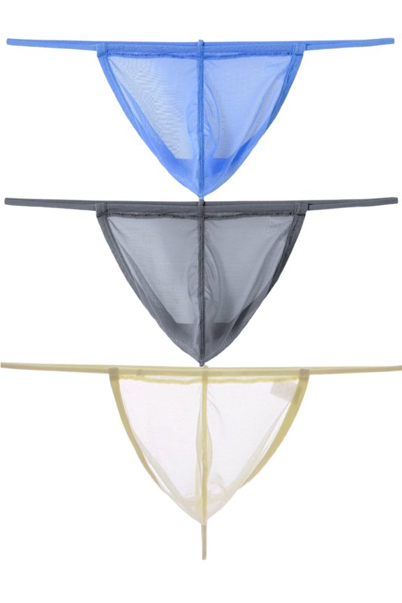 Men's Breathable Mesh Low Rise Contoured Pouch Underwear Blue/Dark Gray/Yellow XL 3-pack